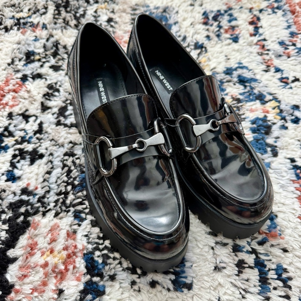 Nine West Womens Black Kpacie Patent Leather Loafer